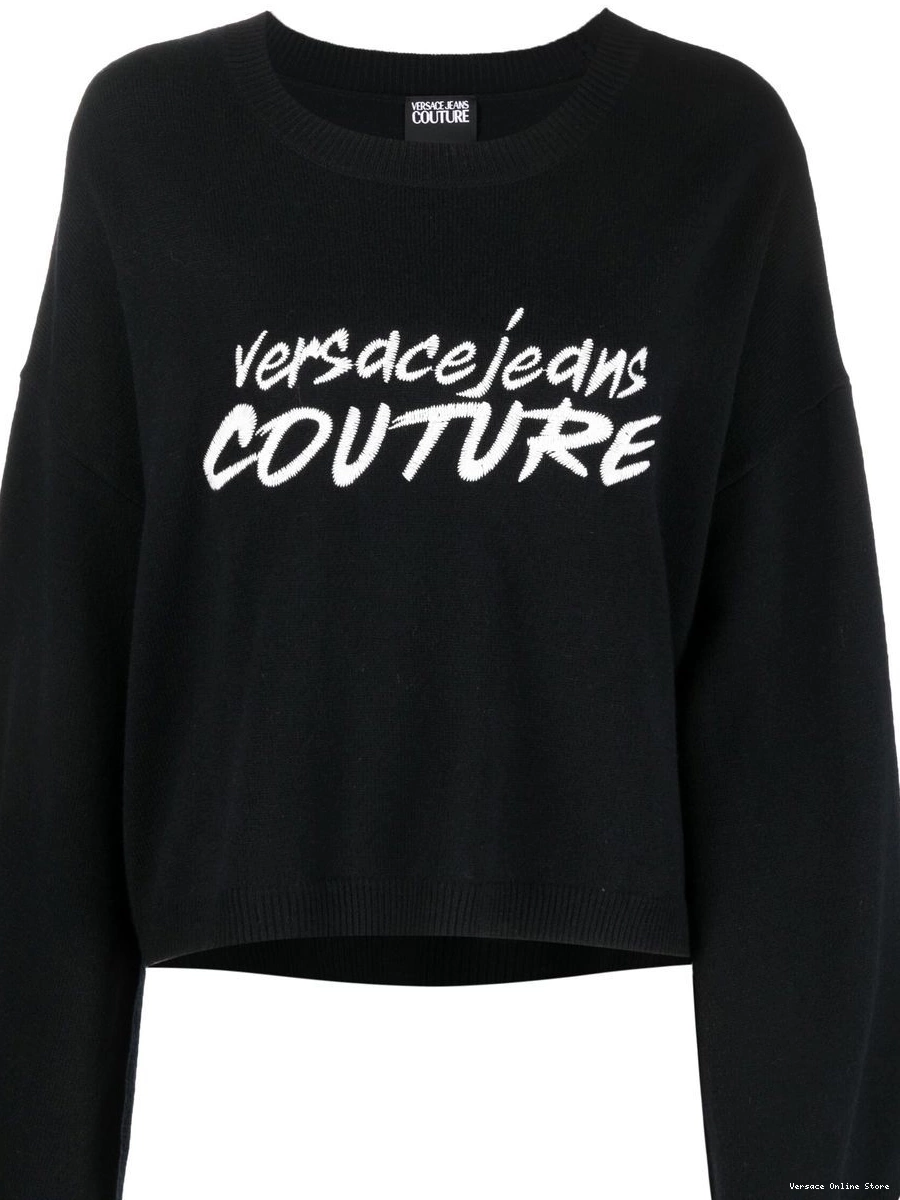 Affordable jumper Jeans Women embroidered-logo Versace Couture wide-sleeve 0330